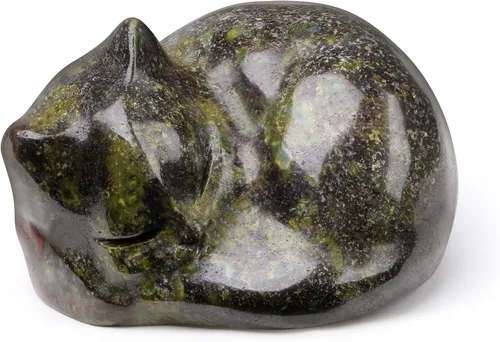 Vista 30 de QINJIEJIE Estatua de Gato de Obsidiana Negra Decoración de Cristales y Piedras Curativas Figura de Gatos Durmiendo Piedra Estatua Regalo Gemas