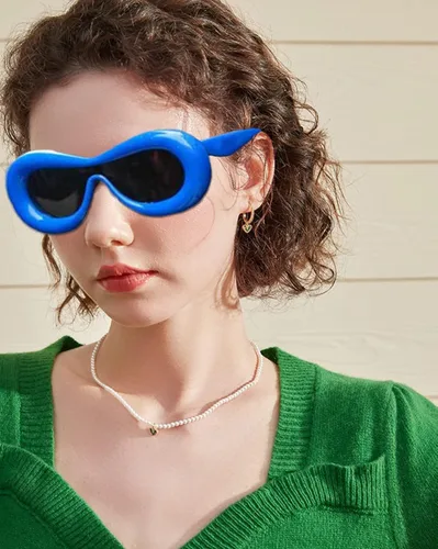 Vista 4 de FIRAZIO 6 lentes de sol inflados lindos para mujeres y hombres, ovalados, de gran tamaño, Y2K, lentes de sol de una pieza, marco grueso futurista