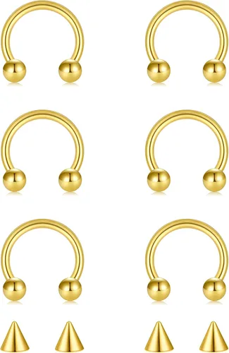 Vista 7 de D.Bella Anillos de herradura para el tabique de nariz de acero quirúrgico 16G 18G 20G Joyería de piercing para nariz, cartílago, hélix, tragus, aro