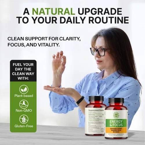 Vista 5 de Green Regimen Cápsulas Energy & Focus - Suplemento nootrópico natural para una claridad mental sostenida, concentración y alerta mejoradas, sin
