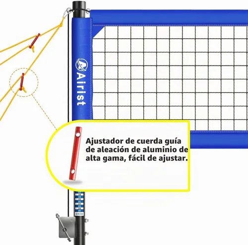 Vista 5 de Red de Voleibol de Servicio Pesado para Exteriores con Sistema de Acero Anti-Combado, Postes de Aluminio Ajustables, Juego de Redes Profesionales