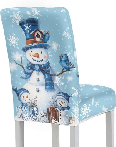 Vista 3 de Rnyleeg Fundas de silla de Navidad para sala de estar, diseño de muñeco de nieve azul, estampado de pájaros, fundas para sillas de comedor, 1