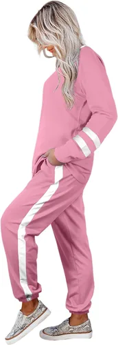 Vista 151 de Aloodor conjunto deportivo de 2 piezas para mujer, con sudadera con cuello redondo, sin botones