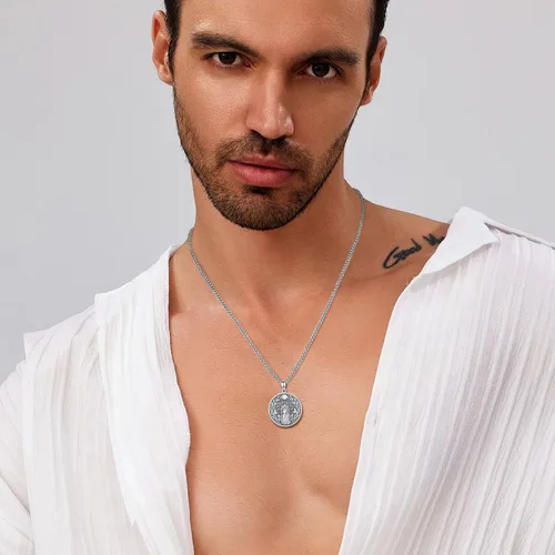 Vista 202 de EUDORA Collar de plata de ley 925 con moneda Hécate, Athena, Perséfono, Nyx, diosa de la luna triple, diosa celta, rueda de Hécate, llave, regalo