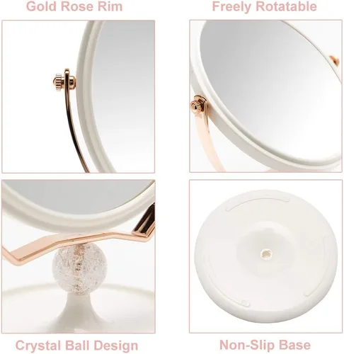 Vista 5 de YEAKE Espejo de tocador de maquillaje con aumento, plástico ABS, doble cara, aumento 3X, giro de 360°, espejo de maquillaje de belleza, espejo