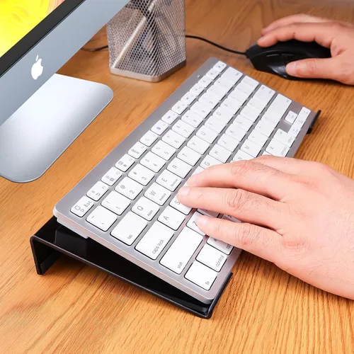 Vista 6 de Soporte de teclado de acrílico para escritorio de computadora, elevador de teclado con inclinación y elevación, soporte de teclado para escritorio