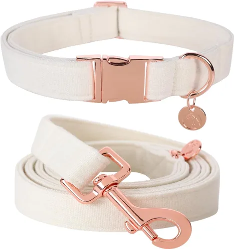 Vista 11 de DOGWONG Collar y correa de algodón para perro, collar para mascotas, suave, duradero, básico, para perros pequeños, medianos y grandes Negro