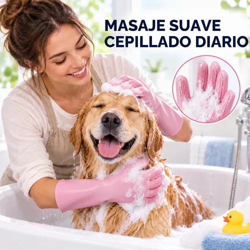 Vista 7 de NVNAN - Guantes de silicona para mascotas con dientes de alta densidad para perros y gatos Rosa