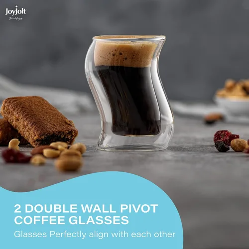 Vista 2 de JoyJolt Pivot - Juego de 2 vasos térmicos para café matutino de 2 onzas con diseño único, vasos térmicos de doble pared para uso doméstico o de bar