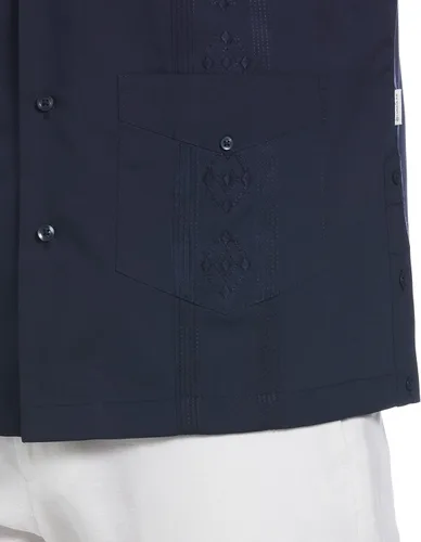 Vista 3 de Cubavera Camisa Guayabera bordada de manga larga con cuello de campamento para hombre