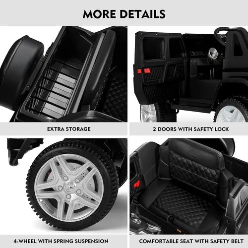 Vista 9 de JOYLDIAS - Auto Mercedes-Benz G650S con licencia para niños, camión de paseo para niños 12V7AH con luces LED subterráneas, control remoto, 3 Negro