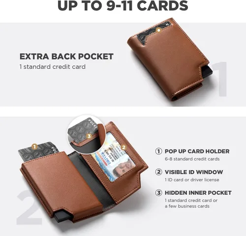 Vista 4 de VULKIT Cartera minimalista para hombre, con bloqueo RFID, cierre magnético, cartera de cuero con ventana de identificación, para dinero en efectivo