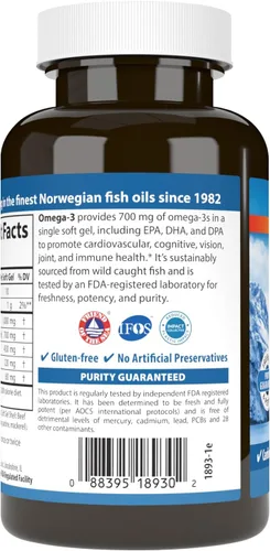 Vista 3 de Omega-3, 700 mg de omega-3, EPA, DHA, DPA, económico, capturado en la naturaleza, de origen sostenible, 60 geles blandos