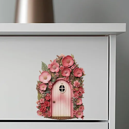 Vista 6 de Begonia Flowers Garden House - Adhesivo de pared para puerta de hadas