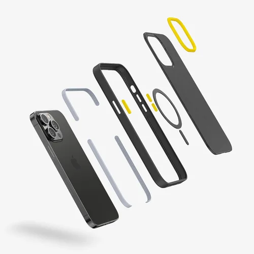 Vista 3 de FLOLAB Surtect Tri-Fusion - Funda magnética para iPhone 14 Pro, diseño delgado, compatible con Magsafe, marco negro de grado militar, placa trasera