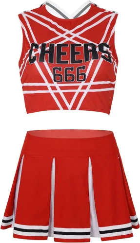 Vista 3 de Sywiyi Conjunto de camisetas cortas sin mangas con falda plisada, uniforme de equipo de animadoras para mujer