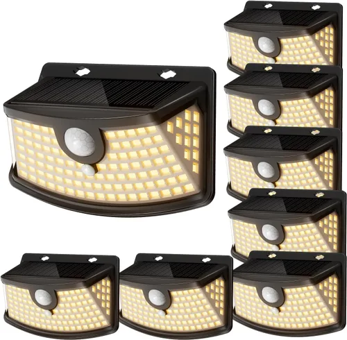 Vista 9 de Aootek Luces solares con sensor de movimiento, 120 luces LED con reflector de luces, gran angular de 270°, impermeable IP65, luces de paso