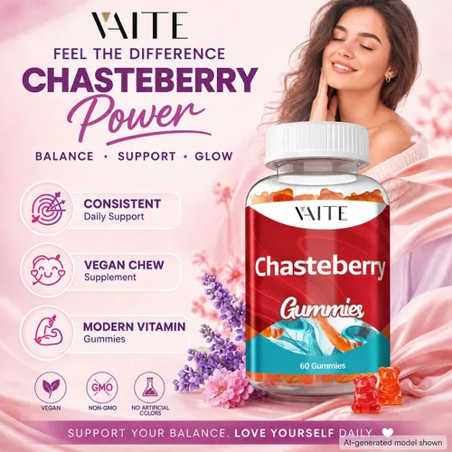 Vista 2 de Chasteberry Suplemento para mujer, gomitas – Suplementos masticables veganos para equilibrar el apoyo hormonal para mujer, masticables a base