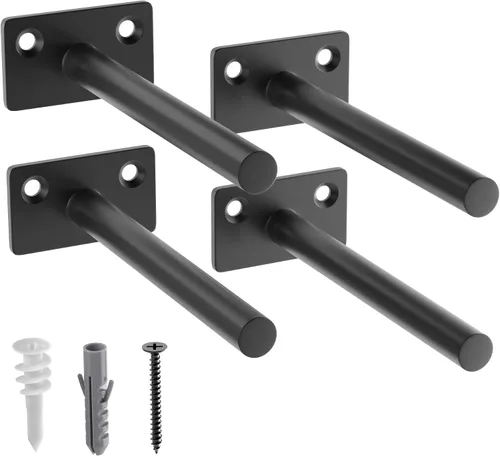 Vista 11 de 12-Pack 10 inch Floating Shelf Brackets, Hidden Shelf Bracket for Wood Negro-paquete de 12