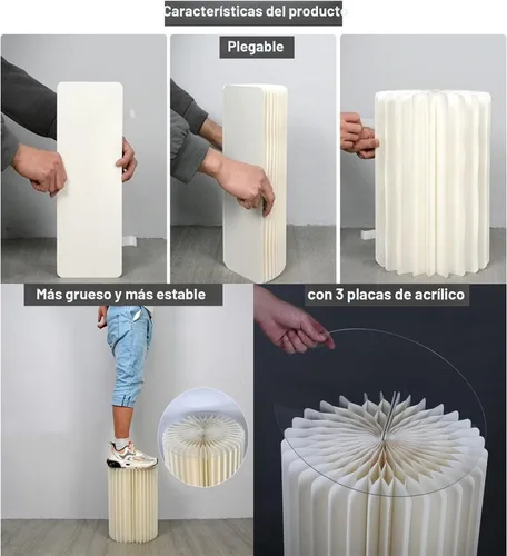 Vista 6 de Soportes Cilíndricos para Fiestas 3 Piezas Soporte de Pedestal Redondo Columnas de Cartón Plegables Mesas Cilíndricas para Fiestas Baby Shower