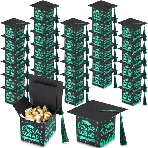 Vista 16 de Chuangdi 30 cajas de dulces de fiesta de felicitaciones graduadas, caja de casquillo de bricolaje con borlas para regalo de graduación, suministros