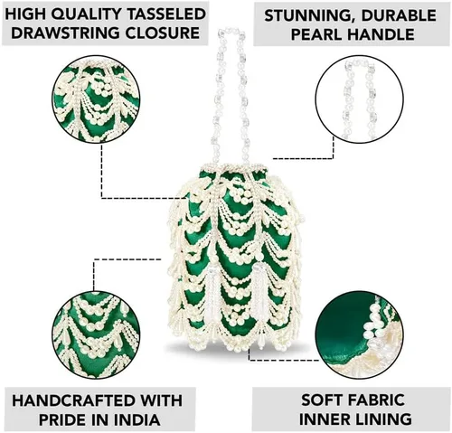 Vista 3 de Aheli Indian Potli Bags For Women Evening Bag Clutch Ethnic Bride Purse With Drawstring