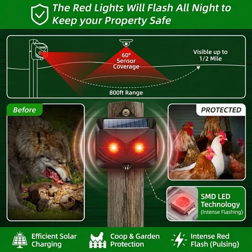 Vista 7 de Repelente solar nocturno de animales para exteriores (paquete de 4), disuasorio de coyote y repelente de mofetas para patio, luces depredadoras