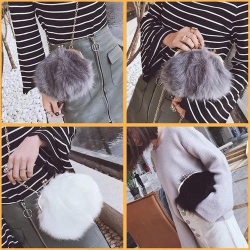 Vista 5 de FHQHTH Faux Fur Purse Fashion Clutch Handbag Shoulder Vintage Evening Bags for Women