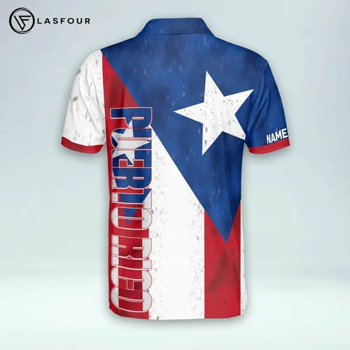 Vista 3 de LASFOUR Camisetas personalizadas de Puerto Rico 3D para hombre, camisas personalizadas del orgullo puertorriqueño, polo de Puerto Rico para hombre