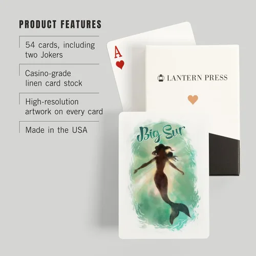 Vista 3 de Lantern Press Big Sur, California, Mermaid Underwater, 52 Playing Cards for Adults, Poker Size Card Deck