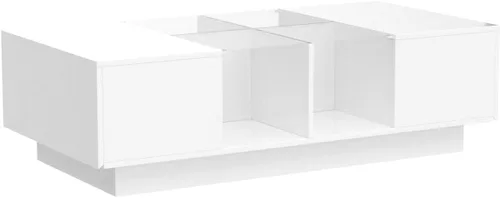 Vista 5 de ECACAD Moderna mesa auxiliar LED con cajones y compartimentos abiertos, mesa central rectangular con parte superior de cristal para sala de estar