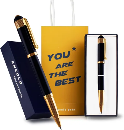 Vista 9 de Ancolo Bolígrafo de regalo personalizado, juego de regalo de negocios de lujo, bolígrafo con 2 recambios de tinta negra, cuerpo de metal