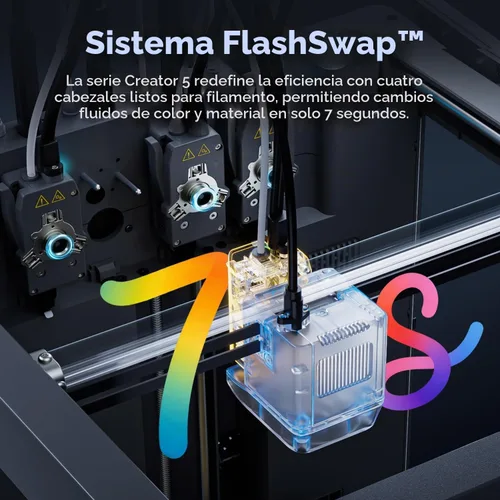 Vista 3 de FLASHFORGE Impresora 3D Creator 5, 4 cabezales de herramientas 7S, impresión multifilamento, CoreXY 23.622 in/s 5 veces más rápido, sistema