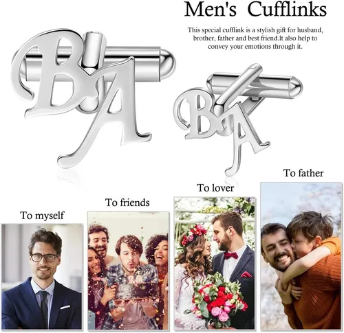 Vista 5 de Gemelos personalizados para hombre, acero inoxidable, fecha de nombre personalizada, para hombre, regalo de aniversario para el día del padre
