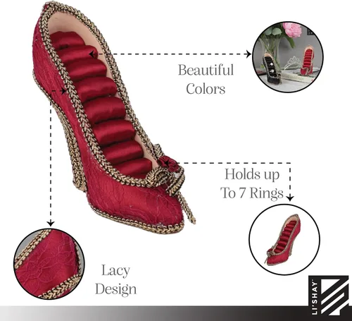 Vista 3 de Lacy Soporte De Anillo De Zapato De Tacón Alto Con Roseta - Rojo