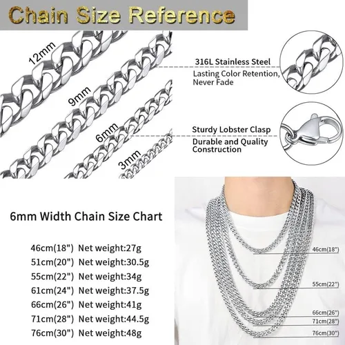 Vista 6 de ChainsHouse Miami Cuban Chain Necklace for Men Women, 3mm6mm9mm12mm Width, 316L Stainless Steel18K GoldBlack Plated, Hypoallergenic Mens Hip Hop