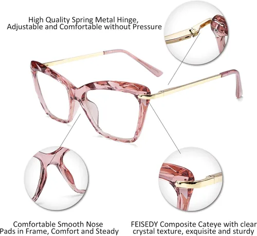 Vista 4 de FEISEDY Lentes de ojo de gato con marco de lentes transparentes para mujer B2440