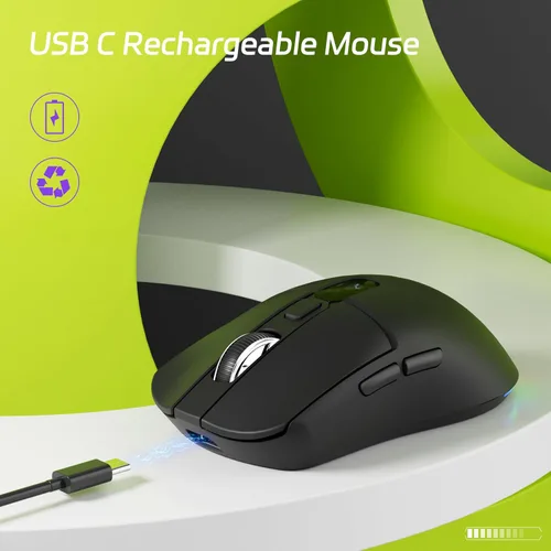 Vista 4 de Uciefy Ratón inalámbrico Bluetooth, triple modo (2.4G+BT5.0+BT5.1), mouse Bluetooth LED, USB C recargable con pantalla LED, ratones de computadora