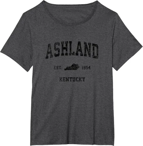 Vista 34 de Ashland Kentucky KY Vintage Sports Design Camiseta de impresión negra Asfalto