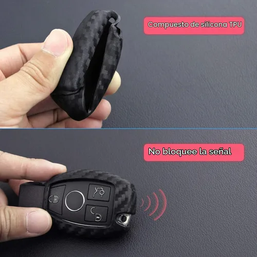 Vista 4 de Funda de silicona suave para Mercedes-Benz A B C E S G M V Class CLA CLS GLA GLC GLE GLK GLS SL SLK SLC Viano para Metris Negro - Llavero redondo