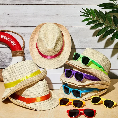 Vista 4 de Newcotte Sombreros de fiesta, sombreros de paja, sombrero Fedoraa a granel, sombreros de fiesta cubanos de la Habana con gafas de sol hawaianas