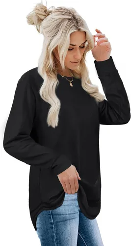 Vista 3 de Dofaoo - Sudaderas para mujeres, con cuello redondo, camisetas de manga larga, camisetas largas para usar con leggings