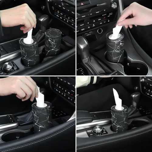 Vista 4 de SINGARO Portapañuelos para Coche, Paquete de 4 Portavasos para Pañuelos Faciales con Bolsa de Pañuelos de Viaje, Caja de Pañuelos para Coche