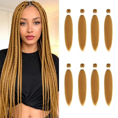 Vista 27 de 8 paquetes de extensiones preestiradas - 16 pulgadas de cabello trenzado premium, 55G/paquete, sin picazón, fijación en agua caliente, textura Perm