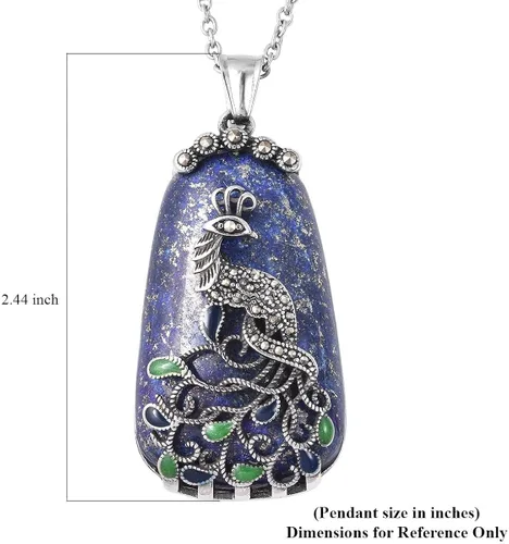 Vista 6 de Shop LC - Collar de lapislázuli azul para mujer, colgante de piedra natural, cadena estética de cristal curativo de 20 pulgadas, Metal, No es una