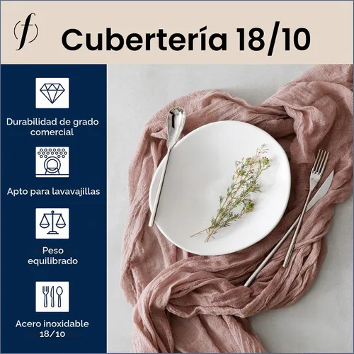 Vista 2 de Fortessa Dragonfly - Cubiertos de acero inoxidable 18/10, juego de 20 piezas con cuchillos de mesa, tenedores y cucharas (servicio para 4), apto