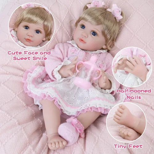 Vista 2 de Muñecas de Bebé Reborn Realistas - Muñeca de Bebé Realista de 22 pulgadas Flexible y Suave con Accesorios de Juguete de Alimentación Bebé Niña