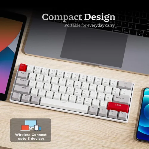 Vista 5 de Newmen GM610 - Teclado mecánico inalámbrico 60%, retroiluminación RGB con cableBluetooth, 61 teclas anti-fantasma, programable, teclado