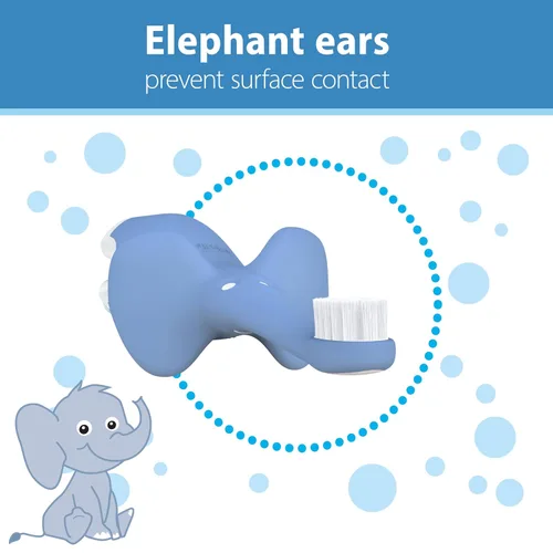 Vista 4 de Dr. Brown's Cepillo de dientes para bebés y niños pequeños, elefante, azul, 0-3 años