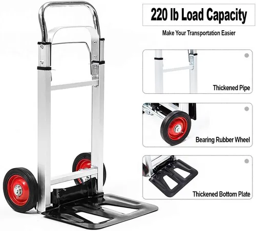 Vista 2 de LEADALLWAY Carro de Mano de Aluminio Plegable con Ruedas de 6" Capacidad de 220 libras